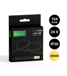 LED TRAGA GREEN TECH 120 LED, 8MM, 9,6W/M,3000K,DC 24V,IP20 5M