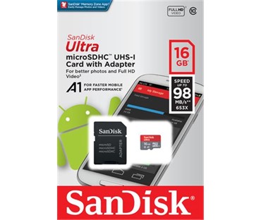 MEM SD MICRO 16GB CLASS 10 UHS-I SANDISK ULTRA + ADP 98 MB/S